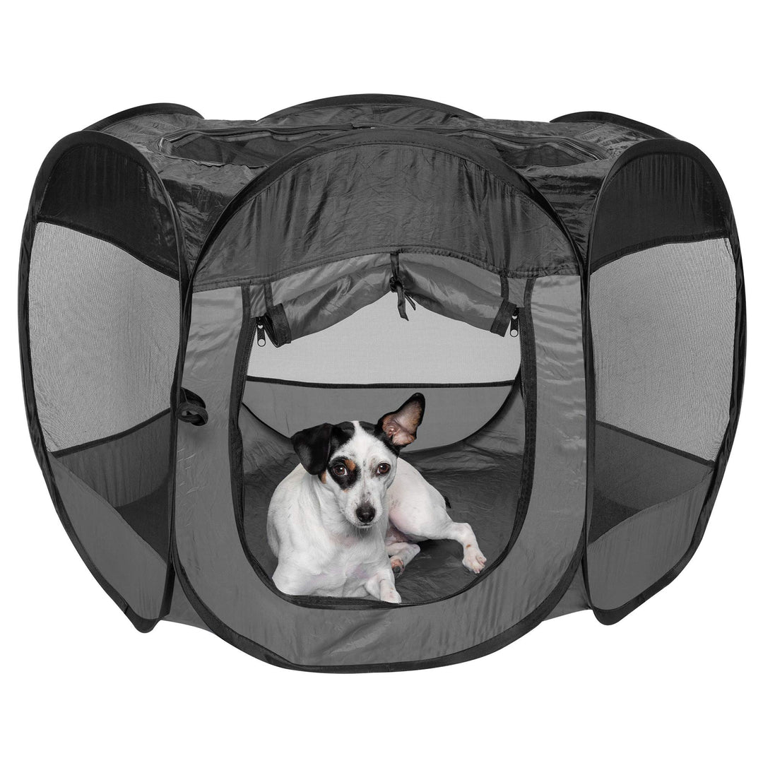 Portable Dog Playpen Cat Tent, Pet playground/kennel foldable indoor outdoor zippered puppy crate - Gray, Medium