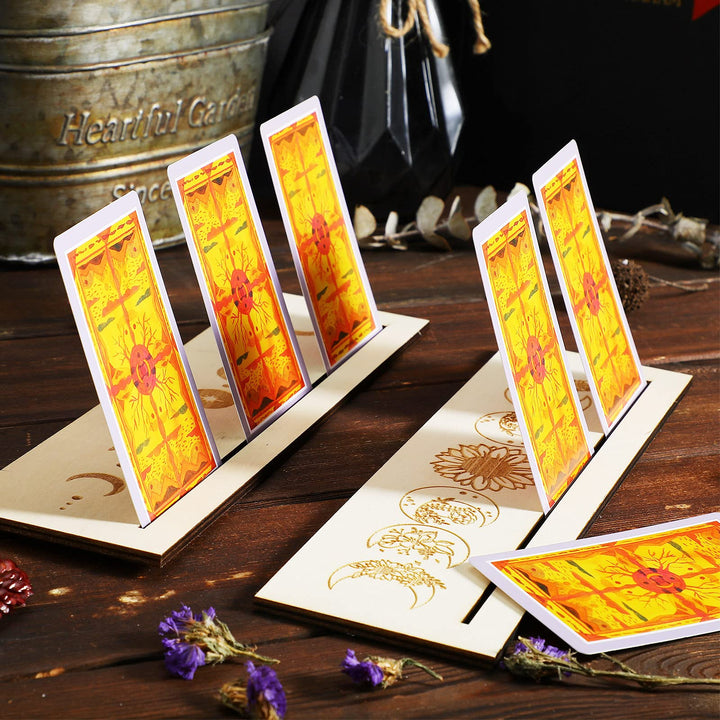 Wooden Tarot Card Stand holder 4 Pieces Moon Phase Tarot Card Altar Stand Moon Shape and Rectangle Card Holder Lenormand or Oracle Card Display Stands Tarot Card Stand for Witch Divination Tools