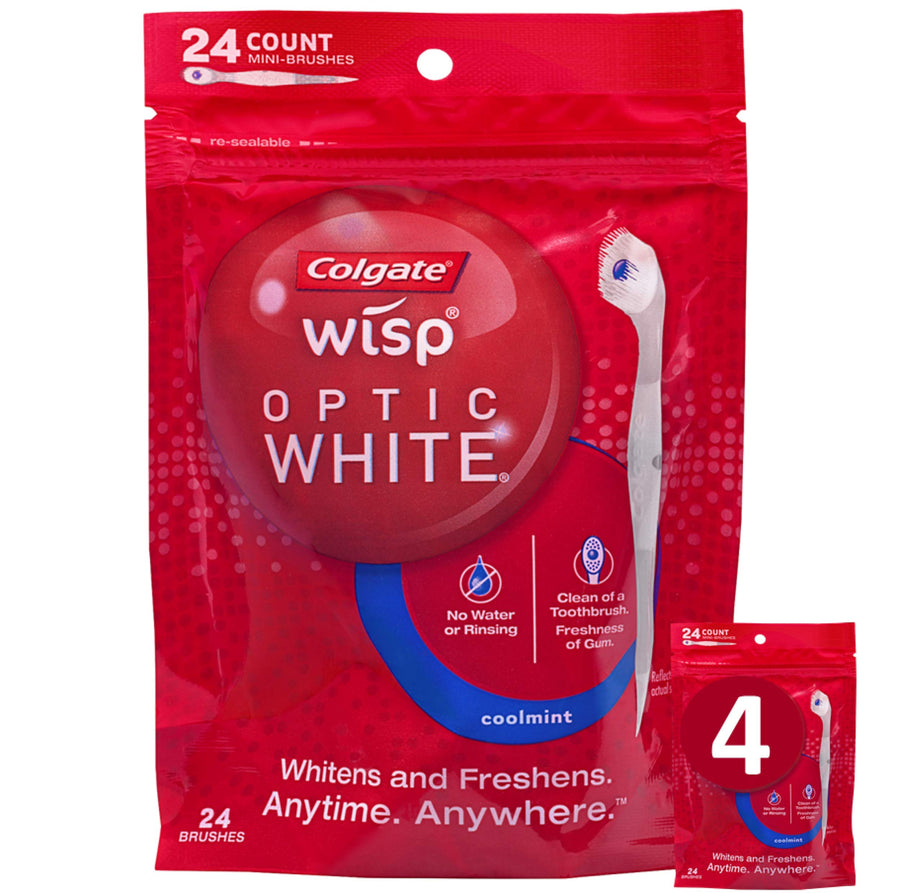 Optic White Wisp Disposable Mini Toothbrush, Cool Mint 24 Count (Pack of 4)