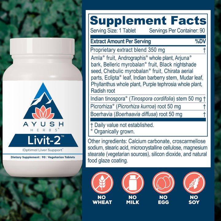 Livit-2 - Liver Care, Liver Support Supplement for Women & Men with Andrographis & Picrorhiza, Liver Pills Made with Organic Ingredients - 90 Vegetarian Tablets (1 Count)