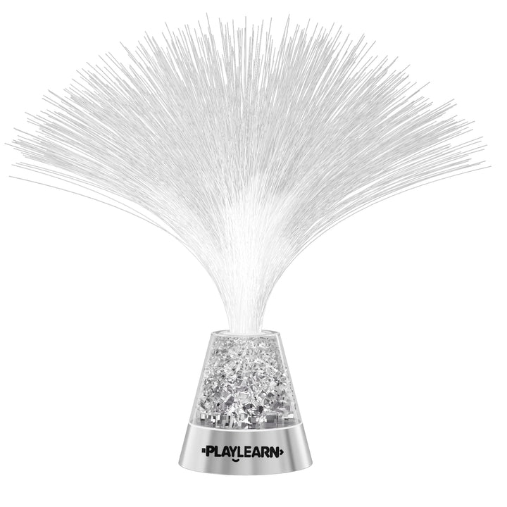 Playlearn 13” LED Fiber Optic Lamp - USB/Battery Powered – Color Changing Crystal Base – Fiber Optic Light Sensory Lamp
