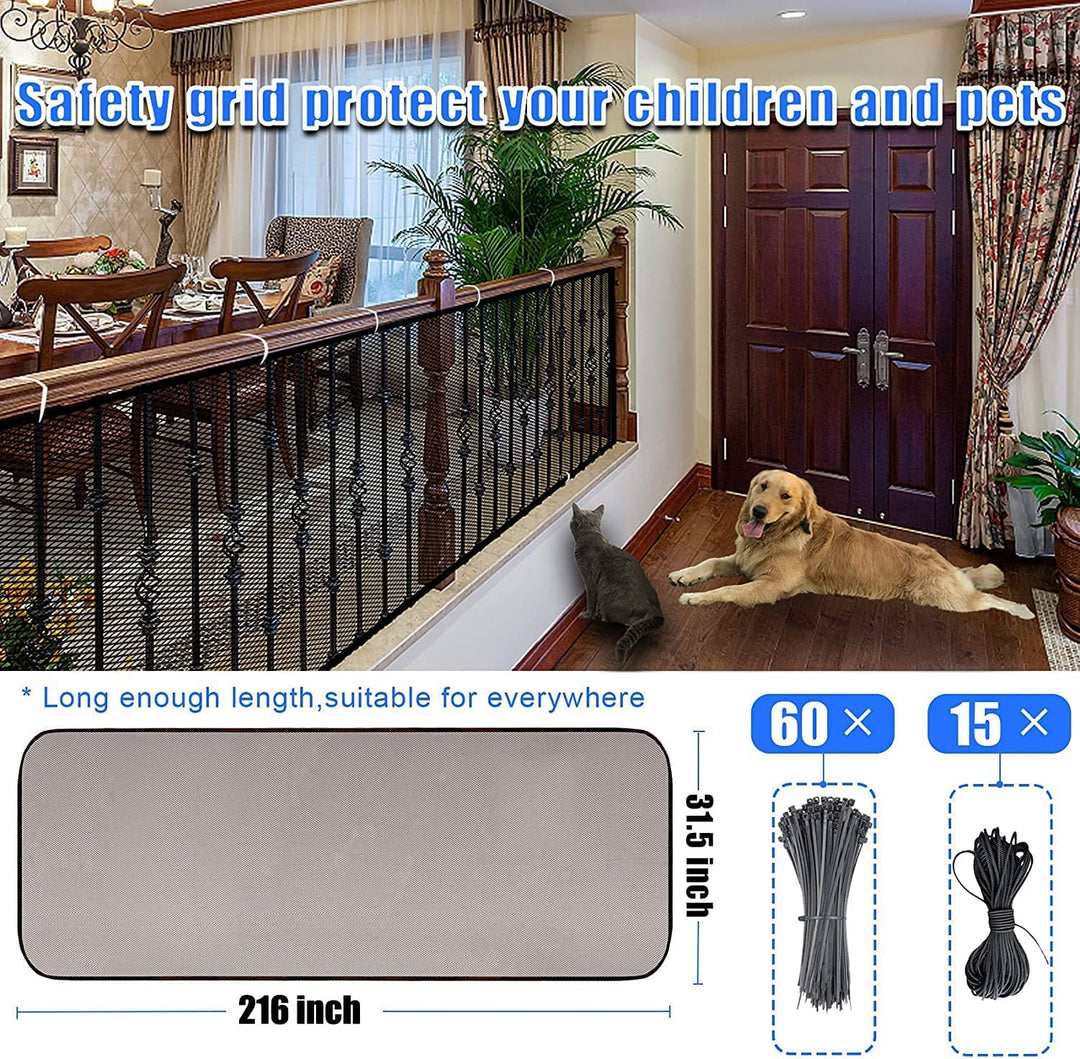 Baby Gate for Stairs, Banister Guard for Kids, Pets, Toys, 18 ft L x 2.66 ft H, Mesh Netting Safety Net for Balcony Rail Stair, Stairway Net Baby Safety Products for Indoor & Outdoor (Black)