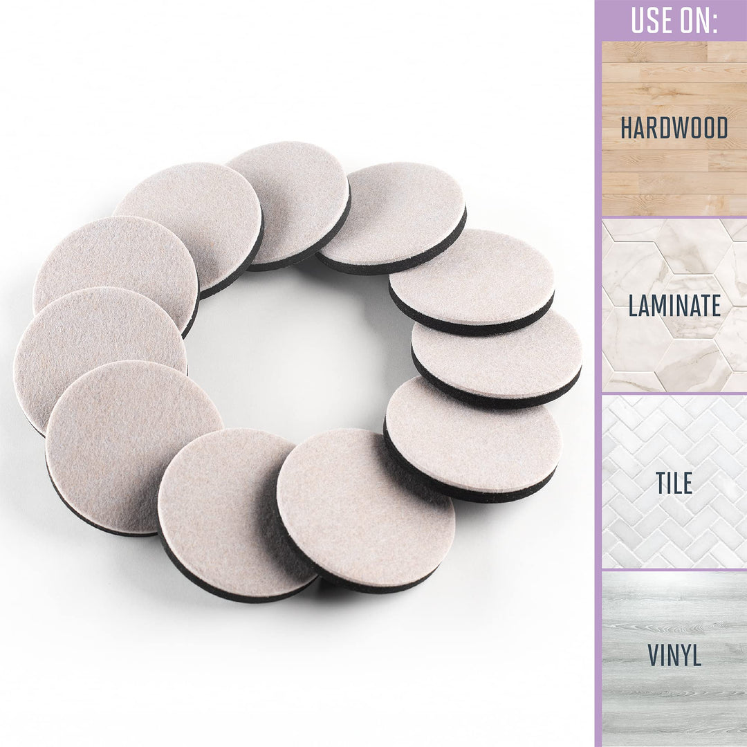 3 1/2 Round Reusable Furniture Sliders for Hard Surfaces - Effortless Moving and Surface Protection, Beige (16 Pack)