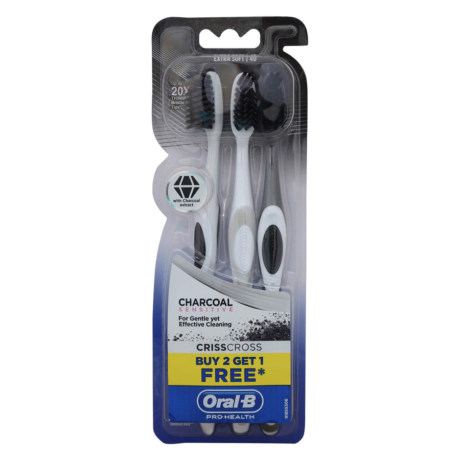 Charcoal Sensitive Manual Adult Toothbrush - 3 Pieces (Extra Soft, Buy 2 Get 1)