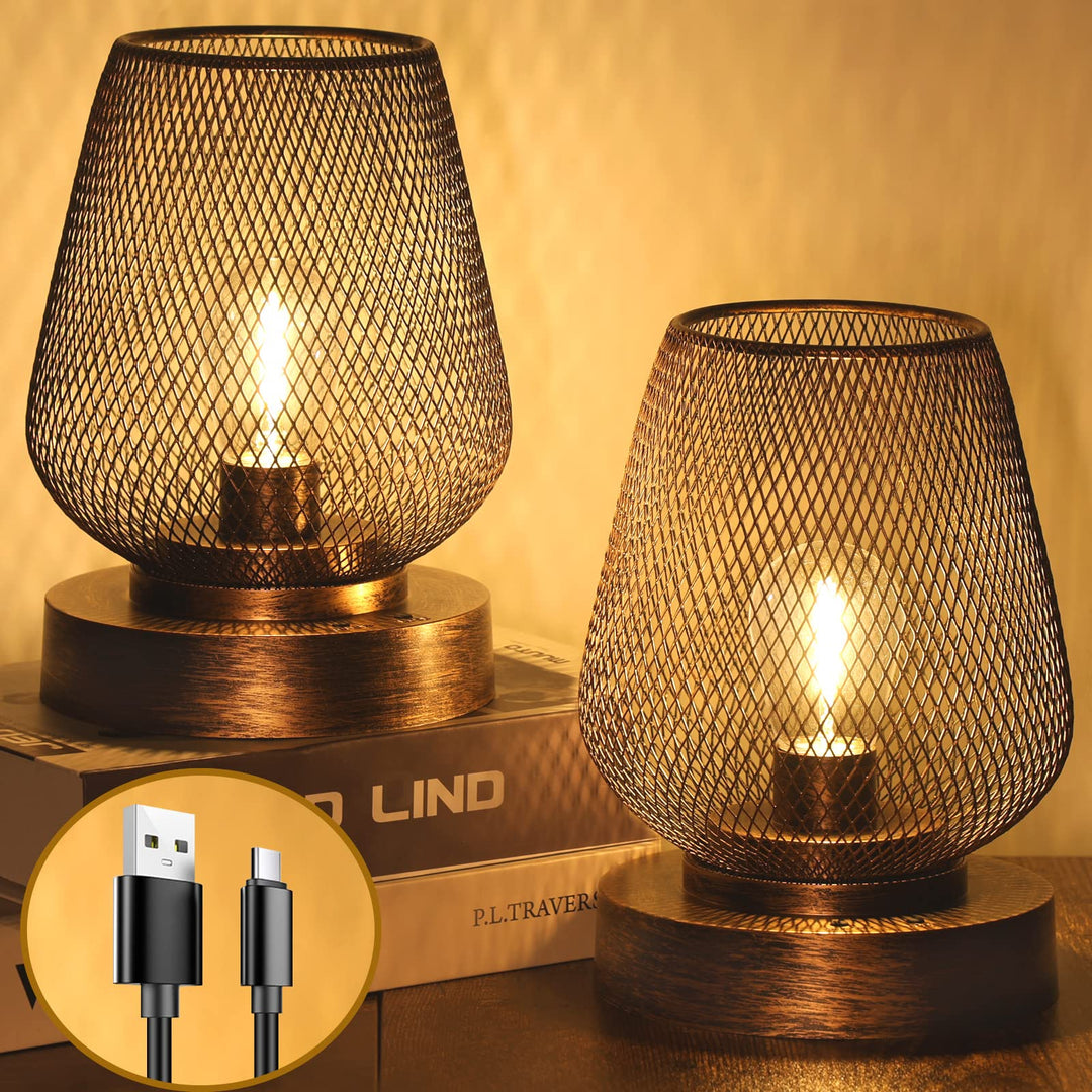 2 Pack Rechargeable Table Lamp Cordless Table Lamp Battery Operated Lights Metal with 4 Lighting Mode Outdoor Lights Cordless Lamp Indoor Patio Bedroom Living Room (Bulb Included) Bronze