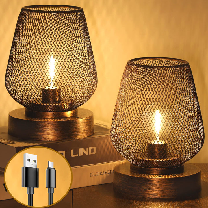 2 Pack Rechargeable Table Lamp Cordless Table Lamp Battery Operated Lights Metal with 4 Lighting Mode Outdoor Lights Cordless Lamp Indoor Patio Bedroom Living Room (Bulb Included) Bronze