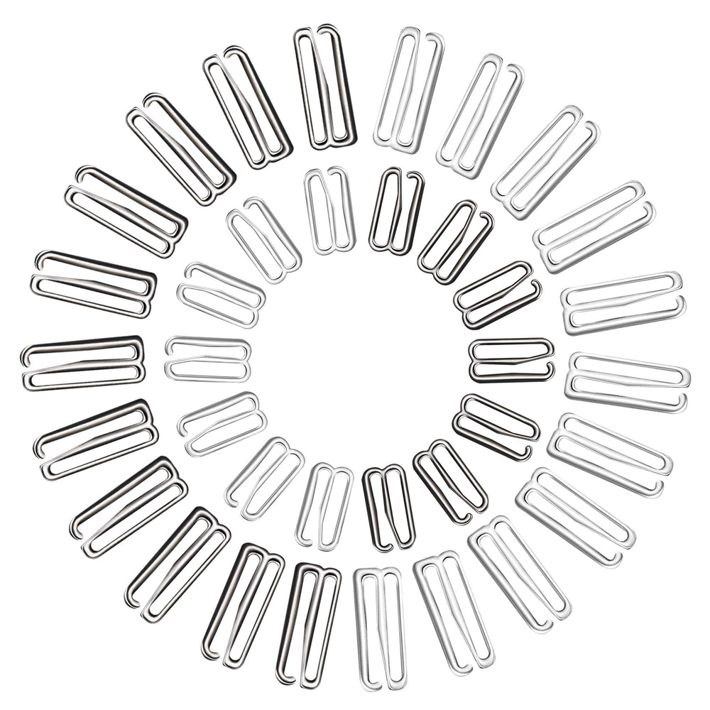 40 Pieces Swimsuit Bra Hooks Bra Strap Hook Replacement Bra Strap Slide Hook Metal for Swimsuit Tops and Lingerie, 2 Sizes (18 mm, 25 mm, Black, Silver)