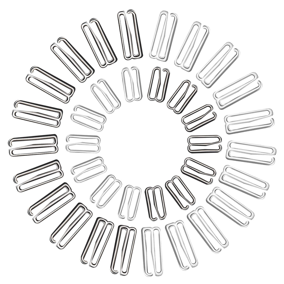 40 Pieces Swimsuit Bra Hooks Bra Strap Hook Replacement Bra Strap Slide Hook Metal for Swimsuit Tops and Lingerie, 2 Sizes (18 mm, 25 mm, Black, Silver)