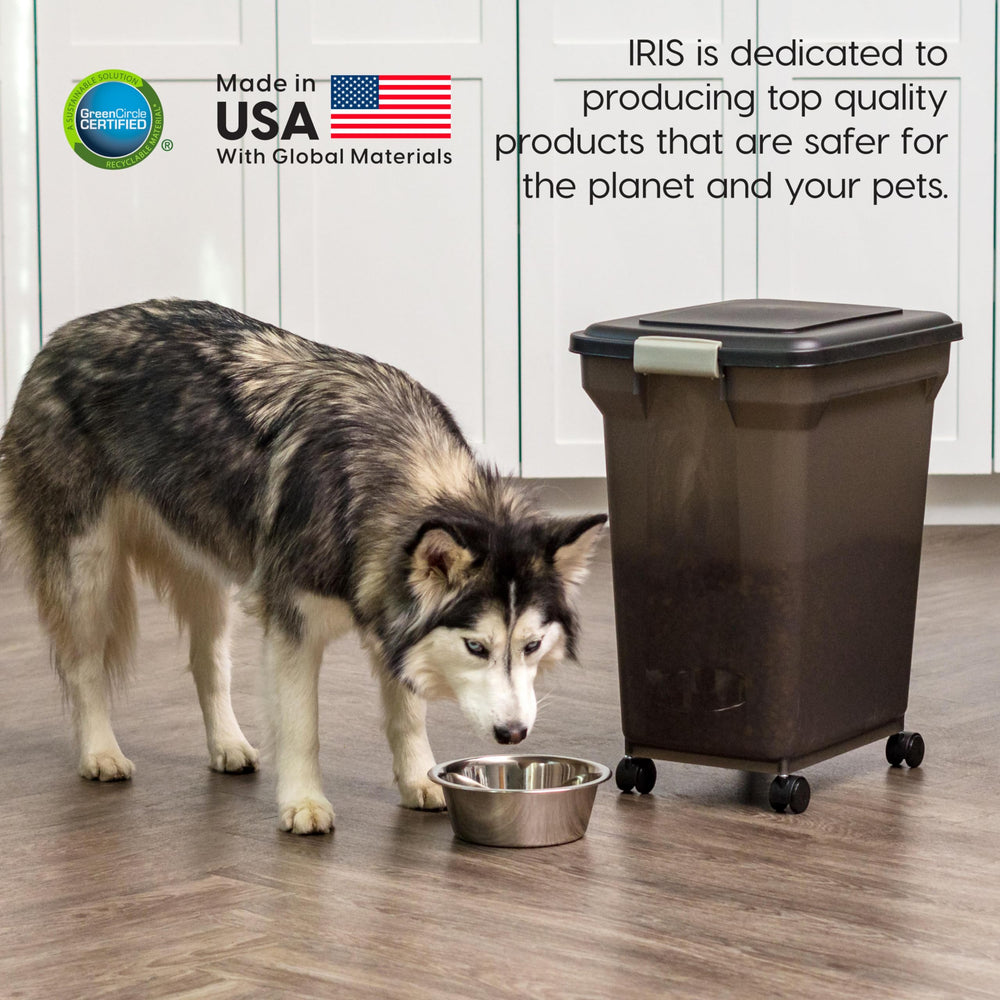 USA WeatherPro Airtight Dog Food Storage Container, Up to 42 lbs, Attachable Wheels, For Dog Cat Bird and Other Pet Food Storage Bin, Keep Fresh, Easy Mobility, BPA Free, Smoke/Black