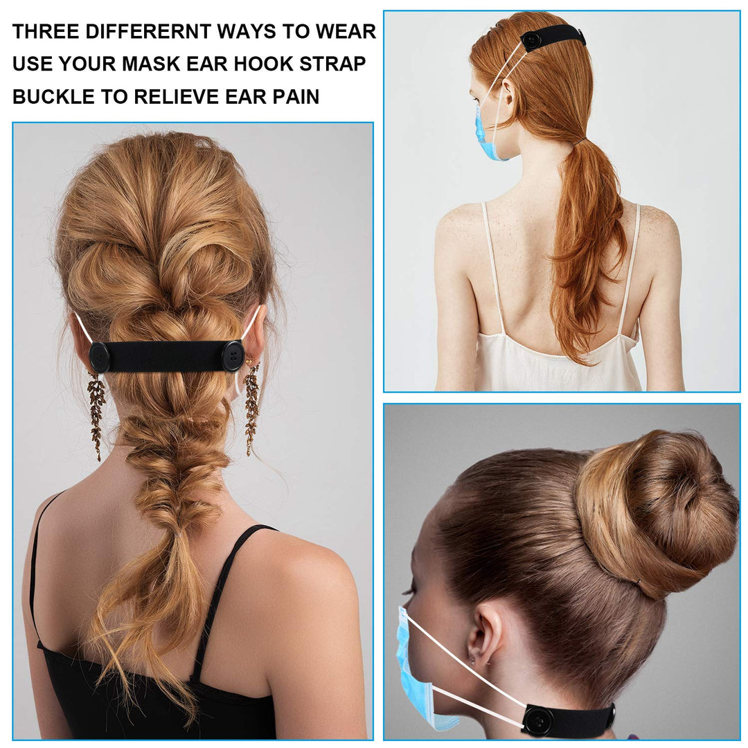 10 Pieces Face Covering Strap Extender Face Covering Extension Hook Face Covering Ear Strap Extension Anti-Tightening Elastic Protector Ear Grips Extension Buckle Ear Pain Saver (Black)