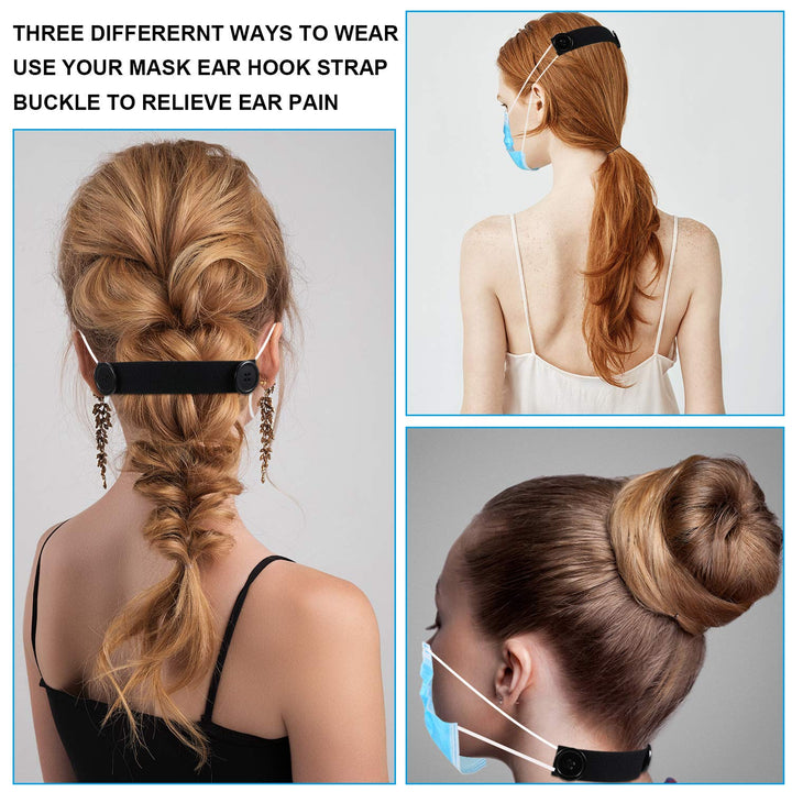 10 Pieces Face Covering Strap Extender Face Covering Extension Hook Face Covering Ear Strap Extension Anti-Tightening Elastic Protector Ear Grips Extension Buckle Ear Pain Saver (Black)