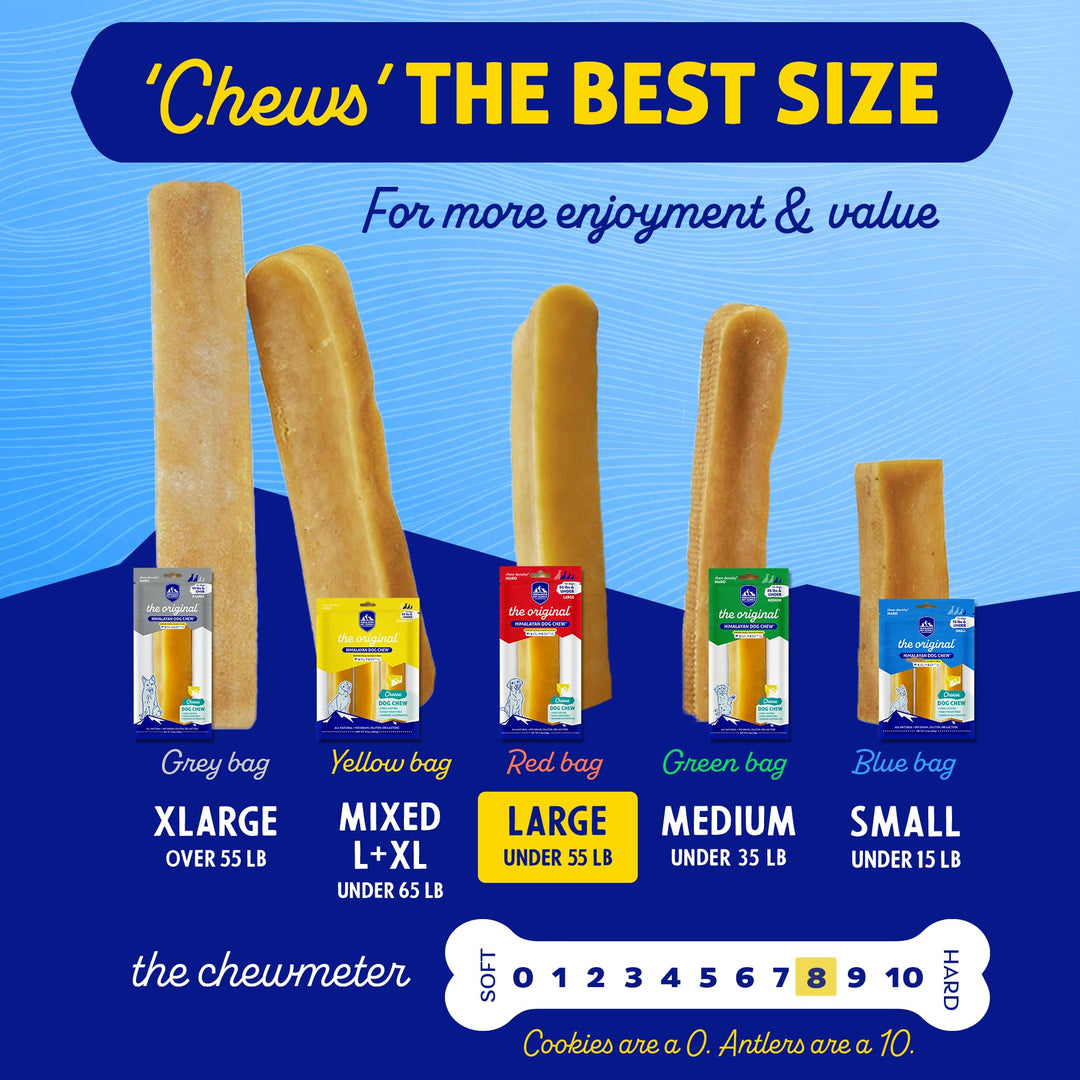Original Yak Cheese Dog Chew, 1 Large Stick, 3.3 oz, Gluten Free, Healthy Dog Treats, Grain & Lactose Free 100% Natural, Long Lasting Dog Chews for Dogs Under 55 lbs