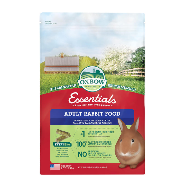 Essentials Rabbit Food, Adult, Made with Timothy Hay for Rabbit, Pet Pellets with Vitamins & Minerals, Small Animal Pet Products, Bunny Food, Made in USA, High Fiber, 10 lb. bag