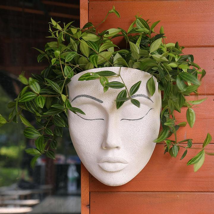 Wall Planter for Indoor Plants Unique Face Head Hanging Planter of Outdoor Garden's Fence Mount, Flower Pots for Mother's Day Christmas Birthday Gift (White)