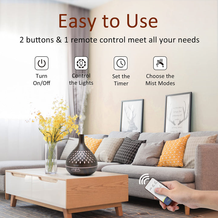 400ml Essential Oil Diffuser with Remote Control, Aromatherapy Oil Diffuser with Cool Mist, Waterless Auto Shut-Off Humidifier and 7 Color LED Night Lights for Home Baby Office
