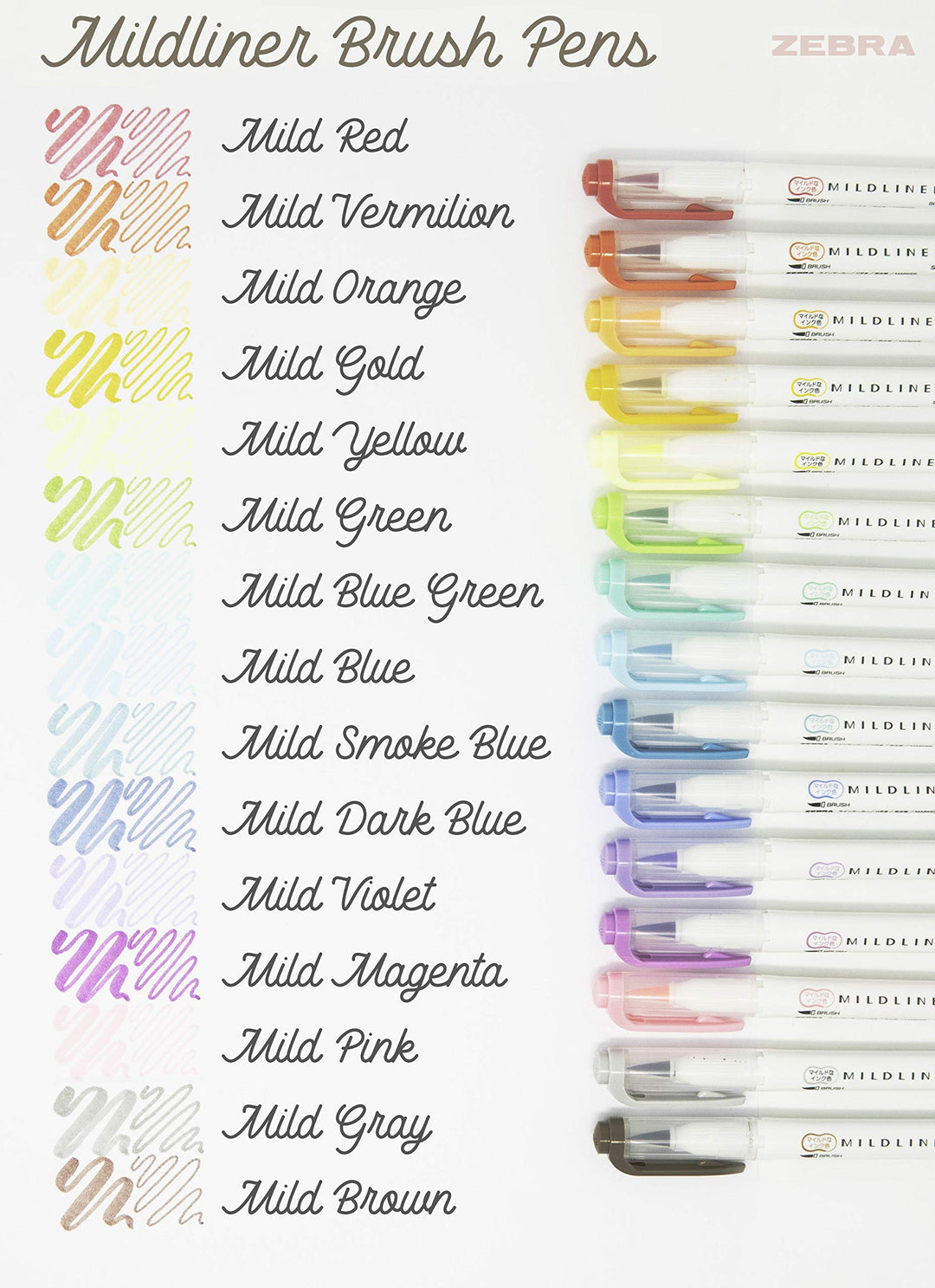 Mildliner Brush Marker, Double Ended Brush and Fine Tip Pen, Assorted Soft Colors, 15 Count (Pack of 1)