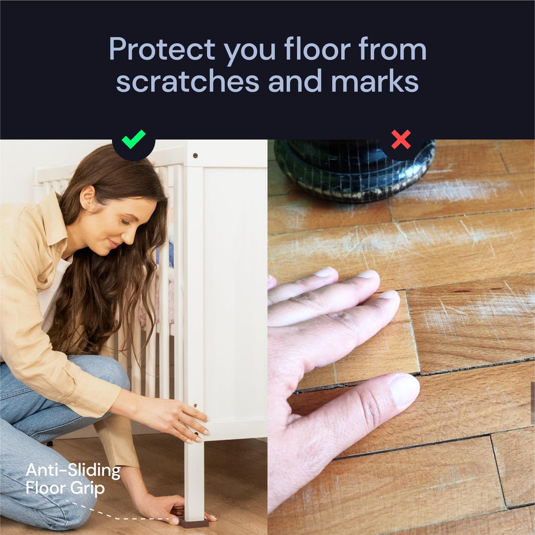 Non Slip Furniture Pads- 2x2 Square Rubber Anti Skid Caster Cups, Leg Coasters- Couch, Chair, Feet, and Bed Stoppers- Anti-Sliding Floor Protectors for Furniture (Set of 4) Brown