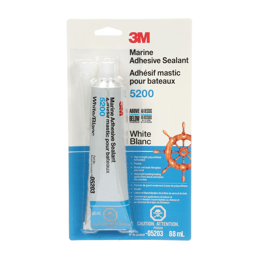 Marine Adhesive Sealant 5200 (05203) Permanent Bonding and Sealing for Boats and RVs Above and Below the Waterline Waterproof Repair, White, 3 fl oz Tube