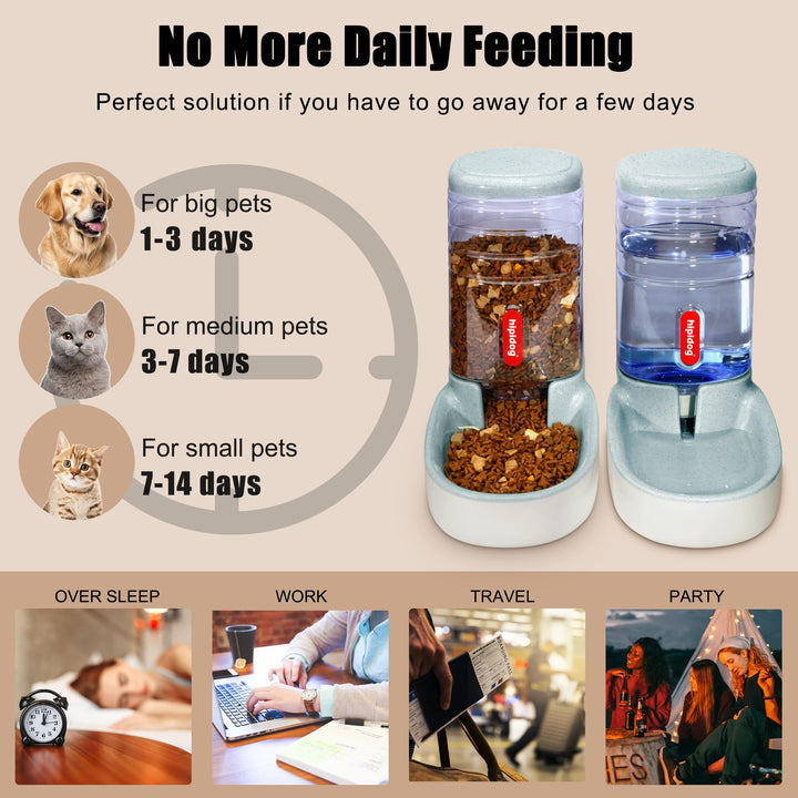 Automatic Pet Feeder Small&Medium Pets Automatic Food Feeder and Waterer Set 3.8L, Travel Supply Water Dispenser for Dogs Cats Pets Animals