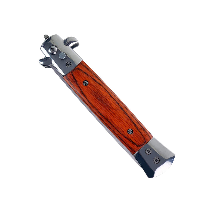 Pocket Knife Hair Brush Automatic Push Button Folding Barber (Wood Grain)