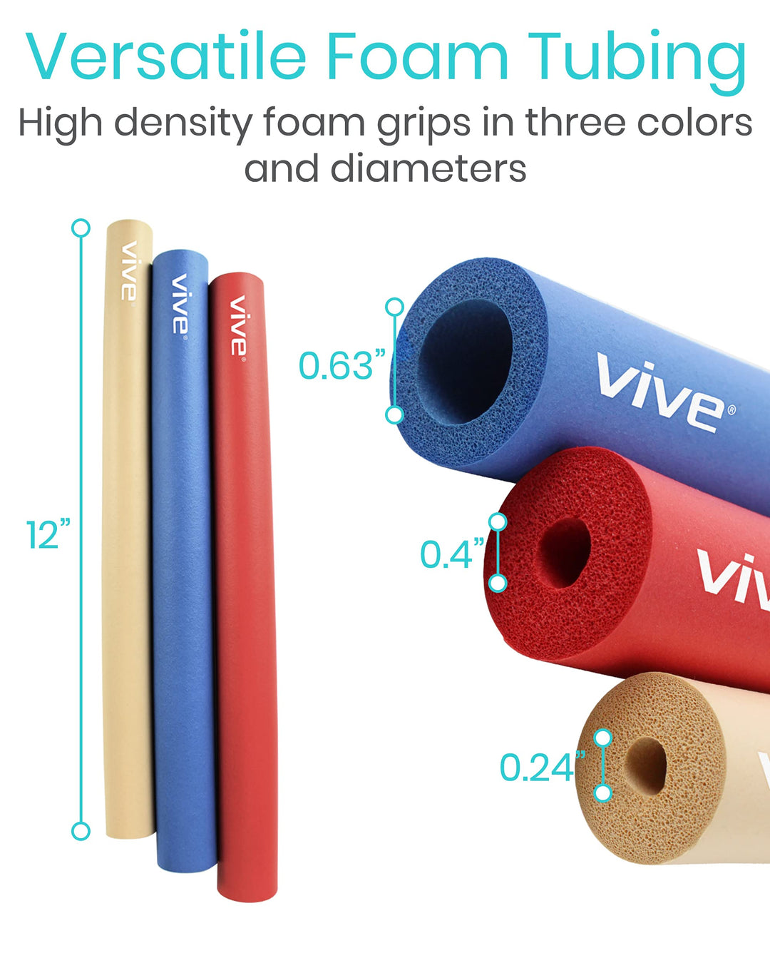Foam Tubing (9 Pack) - Utensil Padding Grips - Spoon, Fork Round Hollow Medical Closed Cell Tube - Cut to Length - Provides Wider, Larger Grip Pipe Tool for Dexterity, Disabled, Elderly