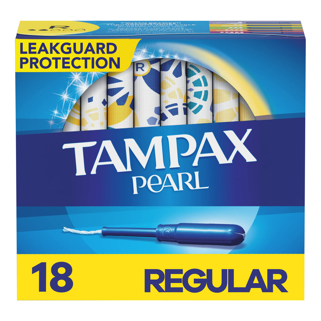 Pearl Plastic Unscented Tampons, Regular Absorbency, Blue, 18 Count