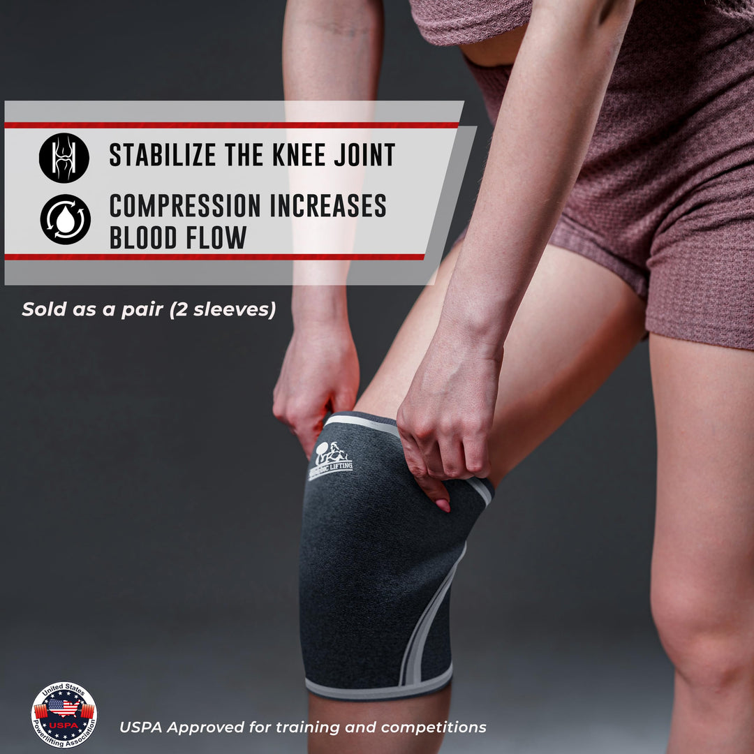Knee Sleeves (1 Pair) Support & Compression for Weightlifting, Powerlifting & Cross Training - 7mm Neoprene Sleeve for The Best Squats - Both Women & Men