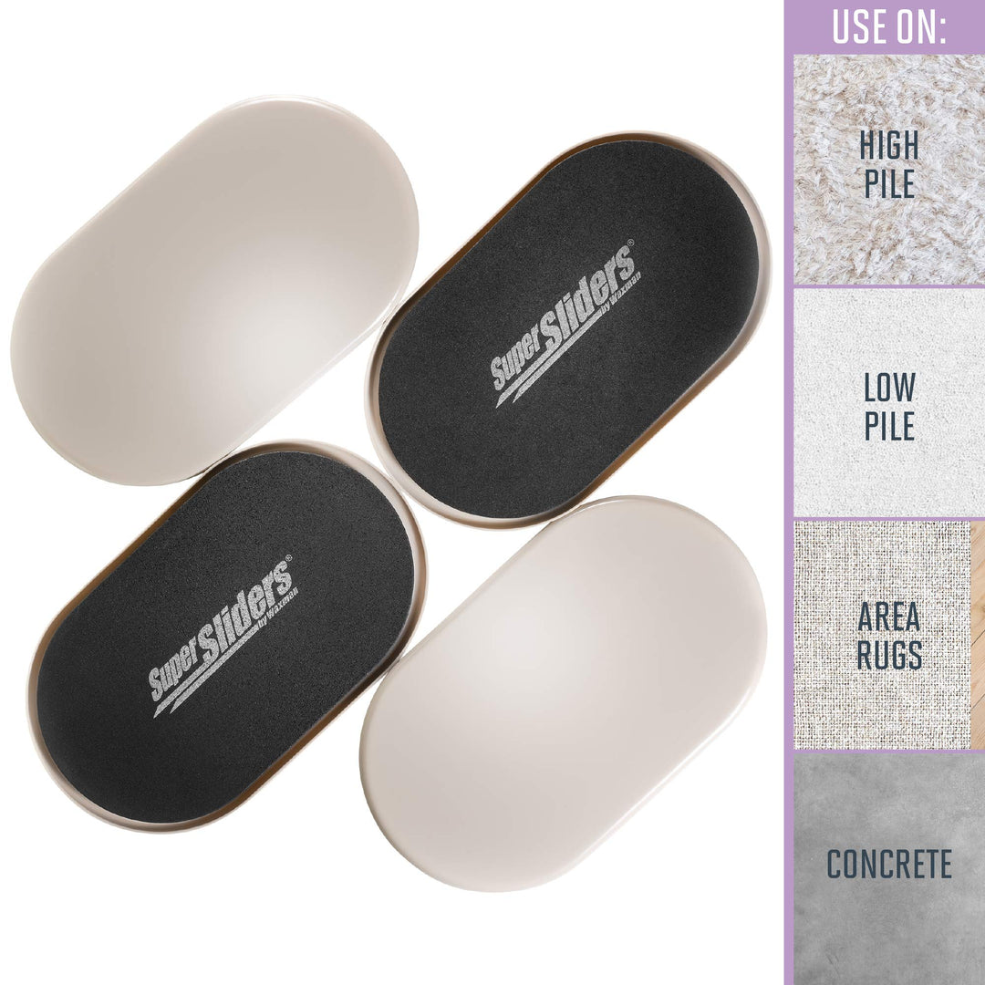 5 3/4 x 9 1/2 Oval Reusable Furniture Sliders for Carpet - Effortless Moving and Surface Protection, Beige (4 Pack)