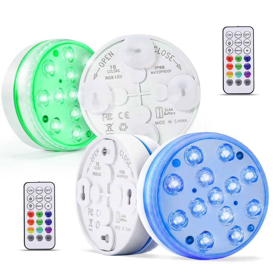 Submersible Led Lights with Remote Control - Waterproof Pool Light Underwater Battery Operated Magnetic Timer Light with Suction Cup for Pumpkin Halloween Pond Ground Swimming Pool Bathtub