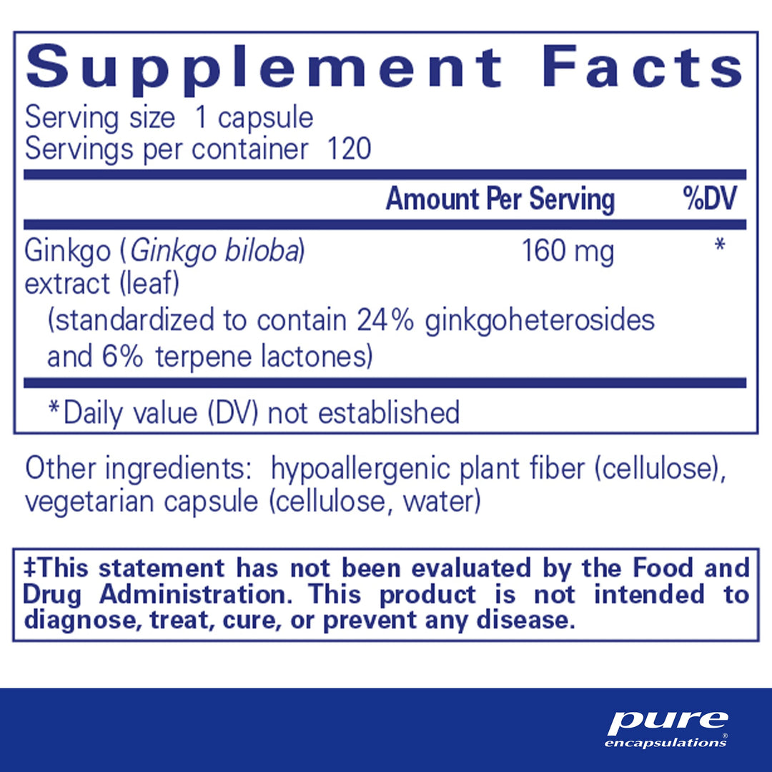 Ginkgo 50 160 mg | Ginkgo Biloba Supplement to Support Oxygen, Blood Circulation, and Mild Memory Problems Associated with Aging* | 120 Capsules