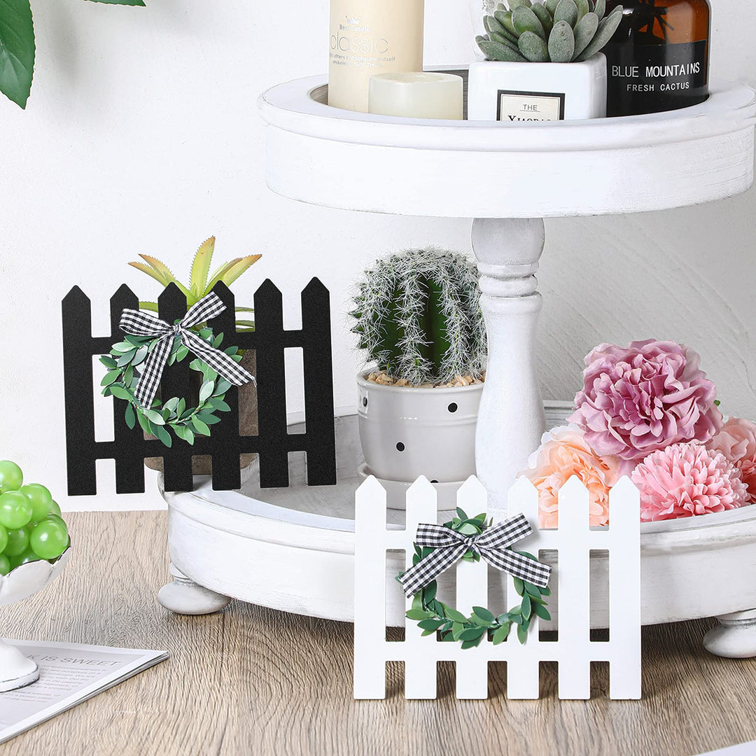 4 Piece Farmhouse Wooden Window Tiered Tray Decoration Frame Black and White Plaid Mini Wooden Sign Decor Summer Rustic Wooden Sign Decoration for Home Kitchen Tiered Tray Decor (Fence Style)