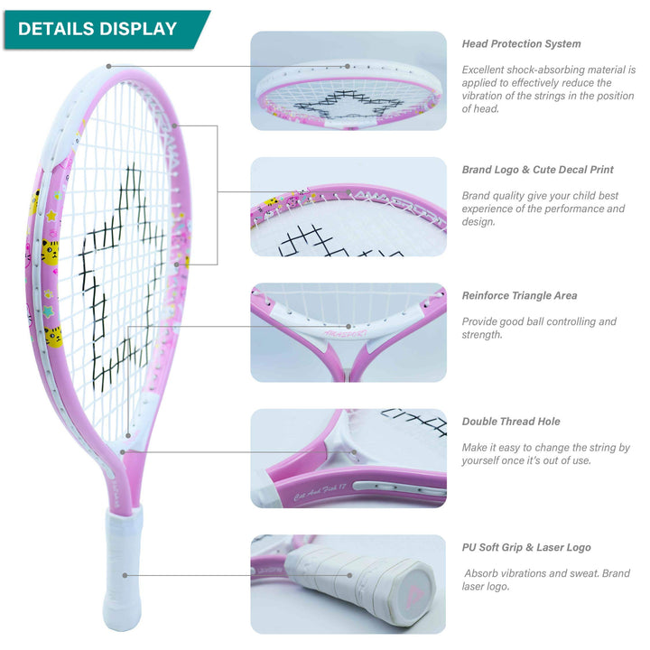 Kids Tennis Racket for Junior Toddlers Starter Kit 17 Pink for Girl Toddlers with Shoulder Strap Bag (Baby Pink, 17)