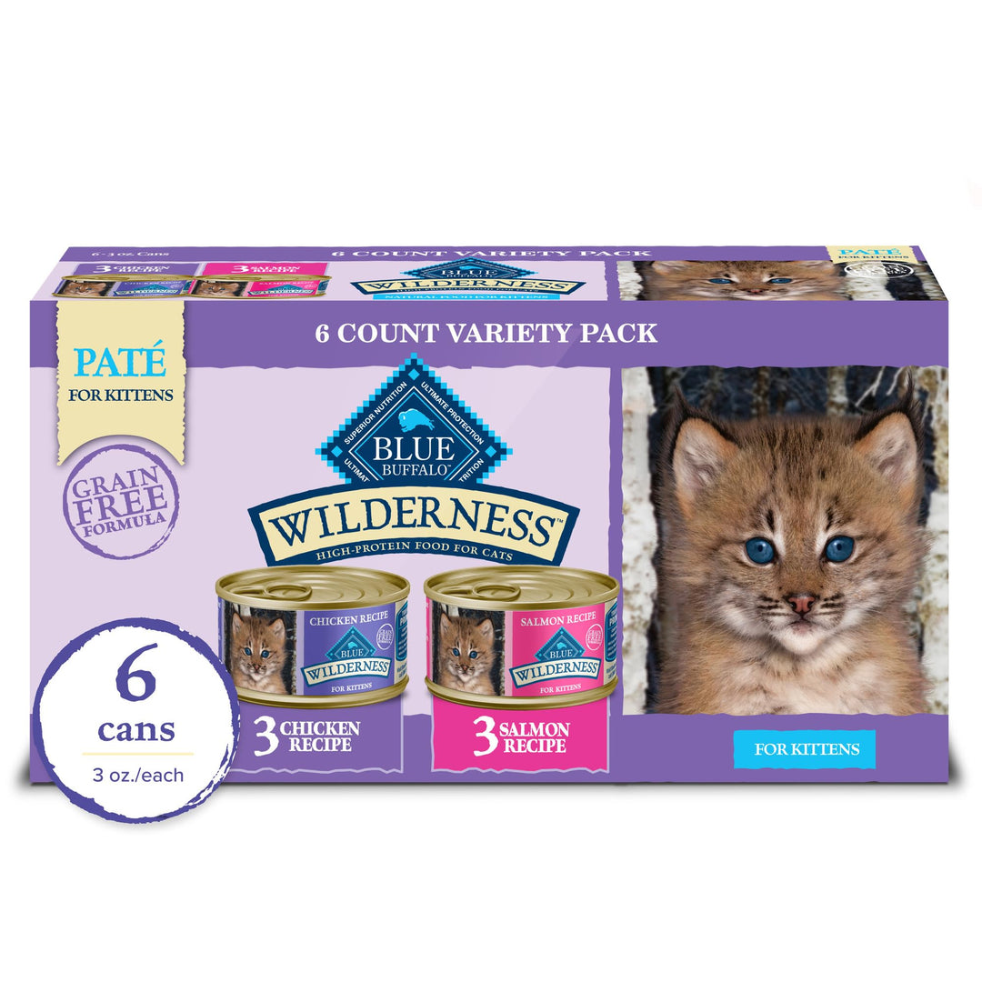 Wilderness Kitten Food, High-Protein & Grain-Free Wet Cat Food Paté Variety Pack, Chicken & Salmon Recipes, 3-oz. Cans (6 Count, 3 of Each)