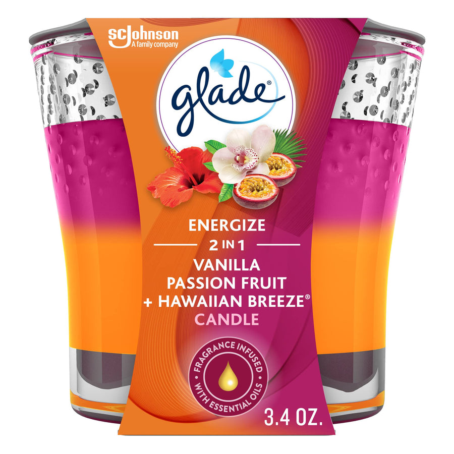 Candle Jar, Air Freshener, 2in1, Vanilla Passion Fruit + Hawaiian Breeze, 3.4 Oz