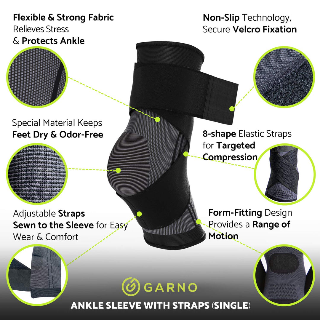 Ankle Brace Compression Sleeve with Adjustable Straps, Arch Support & Foot Stabilizer, Elastic Wrap for Plantar Fasciitis, Achilles Tendonitis Recovery, Sports Bandage Sock; Men, Women