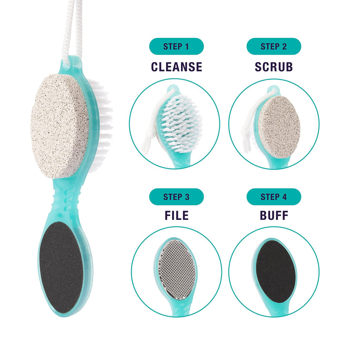 Simply Foot 4-in-1 Foot Paddle – Include Metal Foot Rasp, Pumice Stone, Foot Brush, and Abrasive Surface – Easy to Use Foot Care Tools for DIY Pedicures – Ideal for Men and Women