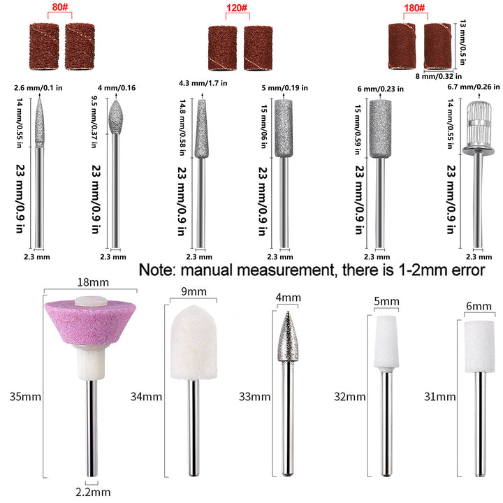 Nail Metal Drill Bits with Sanding Bands, Electric Machine Accessory Manicure Pedicure Tools for Acrylic Gel Nails Home Salon Use