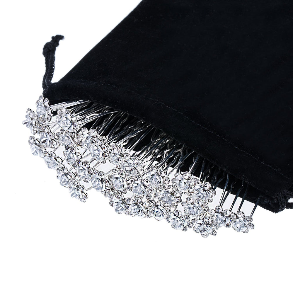 White Crystal Hair Pins Rose Flower Rhinestone Hair Clips with Storage Bag for Bridal Wedding Women Hair Accessories, 40 Pack
