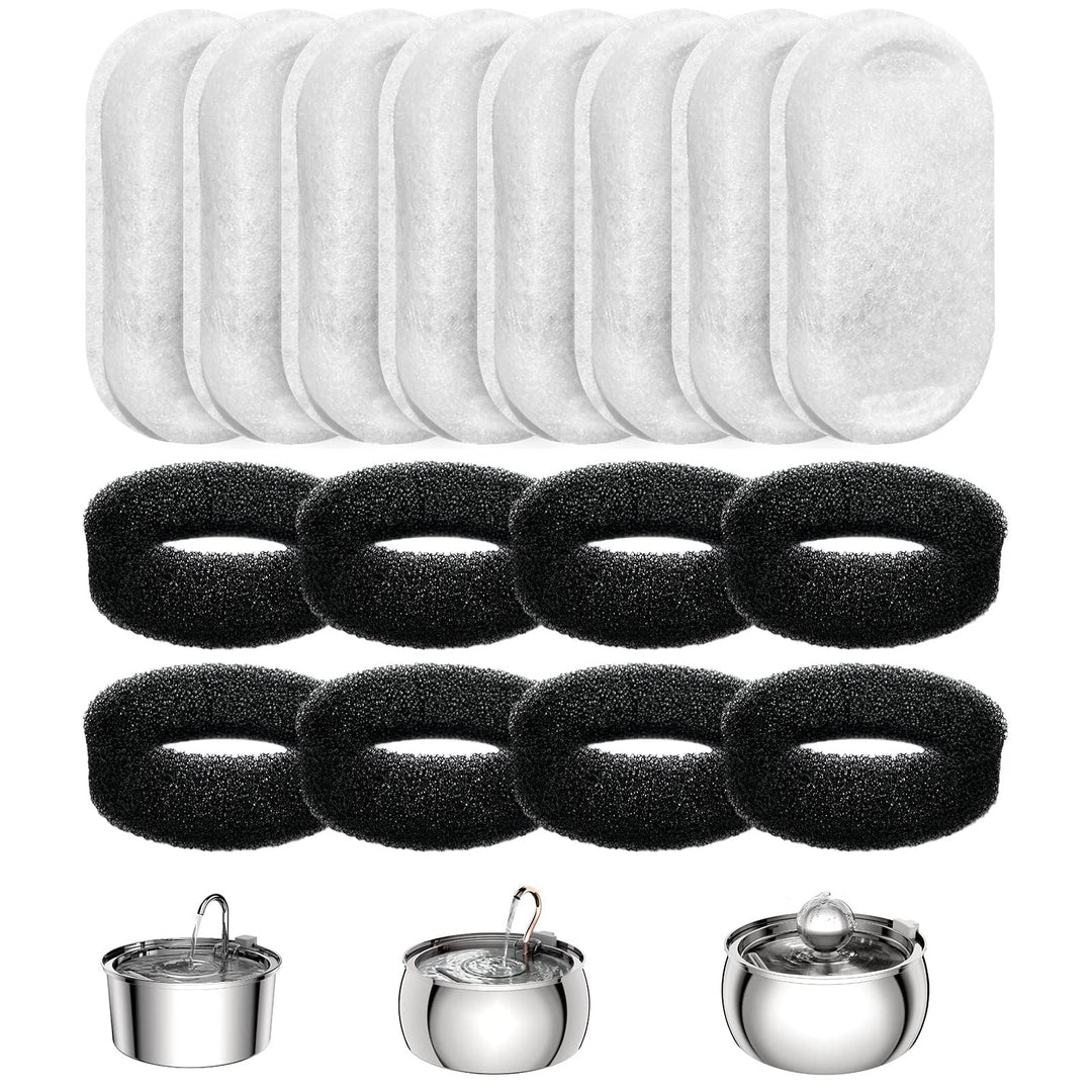 Official Replacement Filters for Tomxcute Cat Water Fountain 108oz/3.2L and 135oz/4.0L, 8 Pack Filters & 8 Sponges Foam Filter