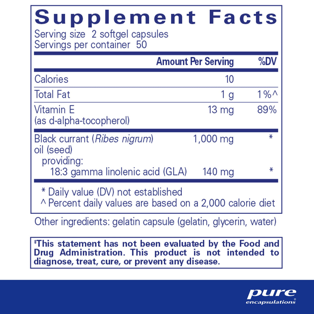 Black Currant Seed Oil | Hypoallergenic Dietary Supplement | 100 Softgel Capsules