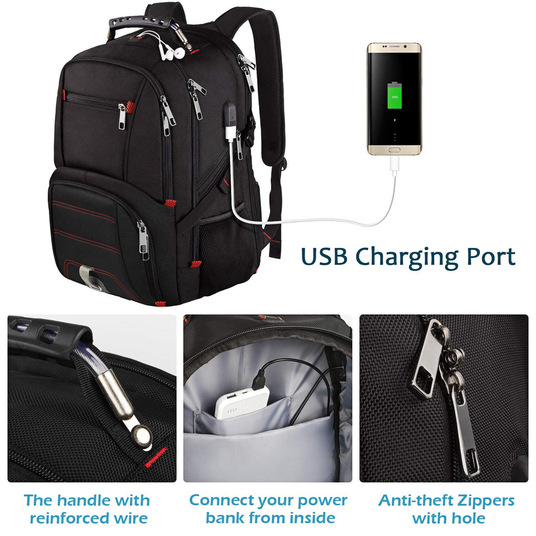 Travel Laptop Backpack,Extra Large Capacity TSA Friendly Anti Theft Backpacks with USB Charging Port,Water-Resistant Men Business College Computer Bookbag Fits 17 Inch Laptop&Notebook
