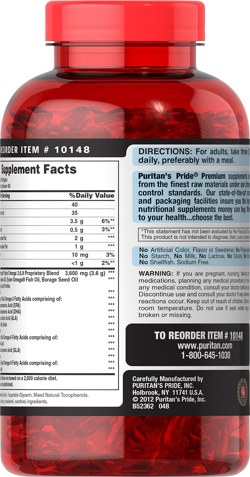 Triple Omega 3-6-9 Fish, Flax and Borage, supports healthy joints Yellow 240 Count (Pack of 1)