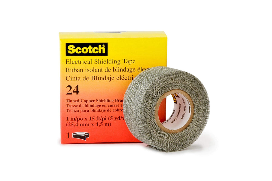 Scotch Electrical Shielding Tape 24, 1 in x 15 ft (25 mm x 4.6 m), Tinned Copper, Open-weave, Shielding Braid Tape, 1 roll