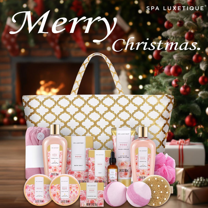 Spa Luxetique Spa Baskets for Women Gift, Gift Basket for Women, 15pcs Rose Spa Sets, Spa Kit Includes Bath Oil, Bath Salt, Bubble Bath, Bath Sets for Women Gift, Christmas Gifts for Women