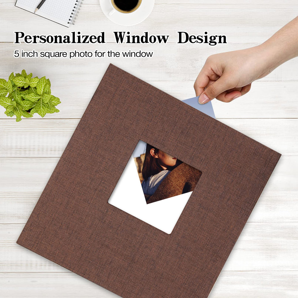 Large Photo Album Self Adhesive 3x5 4x6 5x7 8x10 10x12 Pictures Linen Cover 40 Blank Pages Magnetic DIY Scrapbook Album with A Metallic Pen (Brown, 13.2x12.8 inch 40 Pages)