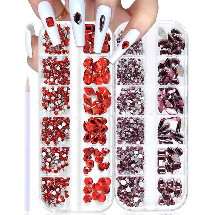 2 Box Flat Back Red And Claret Red Rhienstones For Nails Crafts With Picker Pencil Set Red Nail Rhinestones Nail Gems And Rhinestones Glass Flatback Rhinestones Red Gems Diamonds For Nails
