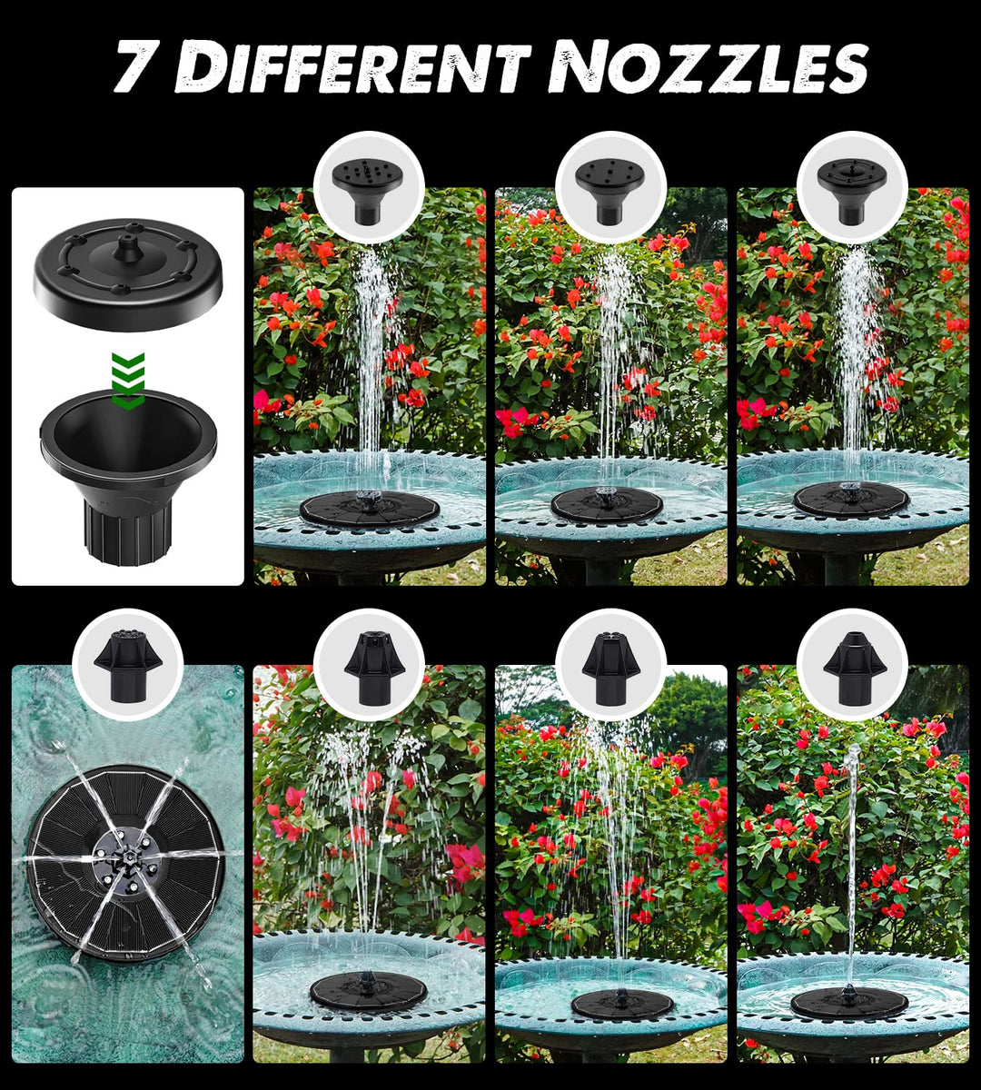 Solar Fountain Full Glass Panel with 2200 Capacity Battery, 3.5W Floating Solar Bird Bath Fountains with 4 Fixed Rods, Solar Fountain Pump for Bird Bath, Garden, Pond, Pool, Outdoor-Colorful