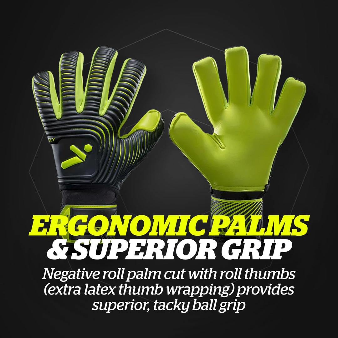 Silencer Sly Goalkeeper Gloves, Soccer Accessories, Sports Equipment, High-Impact Hand Protection with Removable Finger Spines, Unisex, Youth, Glove Bag Included, Black, Yellow, Size 11