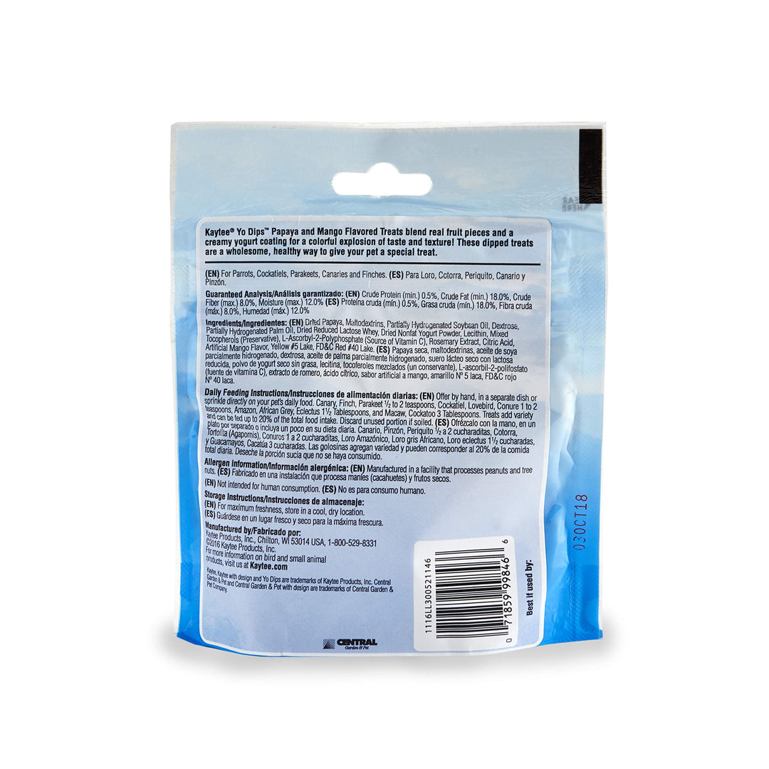 Mango Flavored Yogurt Dipped Papaya Treats For All Pet Birds, 2.5-Oz Bag