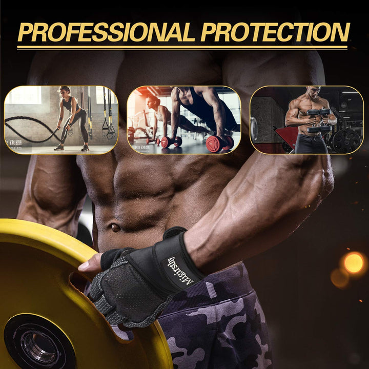 Workout Gloves with Wrist Support Men, Breathable Lightweight Durable Weight Lifting Gloves Ideal for Gym Training Exercise Fitness, Full Palm Protection & Extra Grip, L